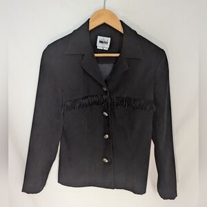 Leslie Fay Women's Size 6P Black Fringe Western Long Sleeve Button Shirt Jacket